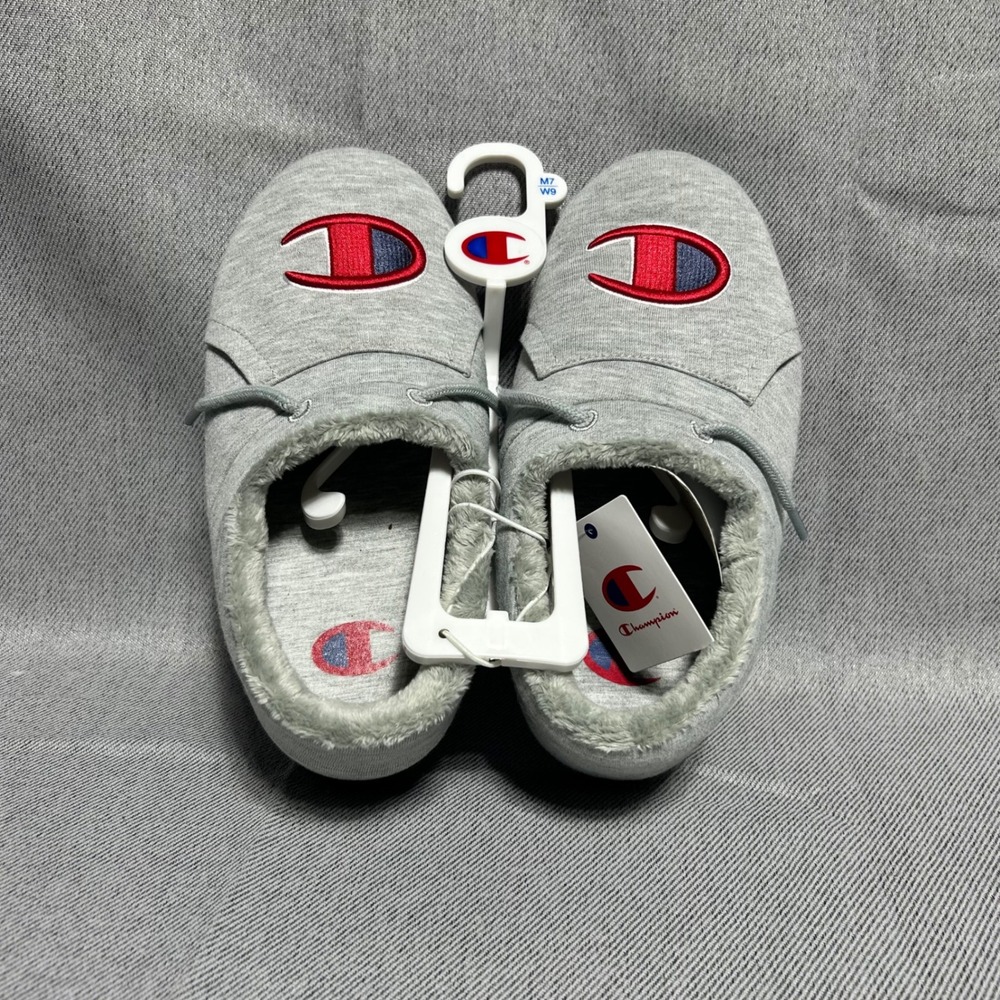 Champion University 25 Slippers Mens 7 Womens 9 Gray Faux Fur Lined Mules